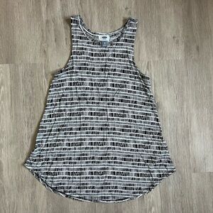 Monochromatic striped, sleeveless, high neck, flowy, casual Tank Top